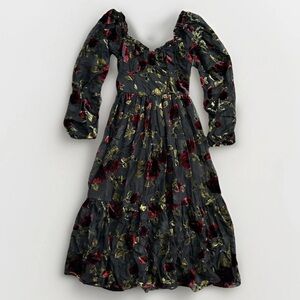 Black Red Rose Velvet Burnout Dress Whimsigoth Dark Romantic Goth Babydoll